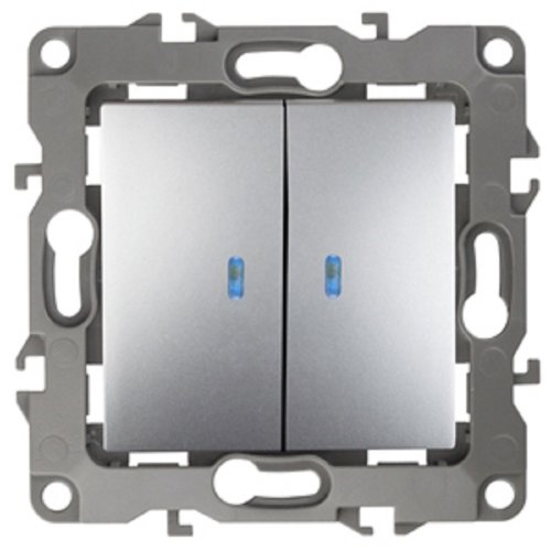 Выключатель с подсветкой без рамки Эра S12 2-кл 10А алюминий картинка